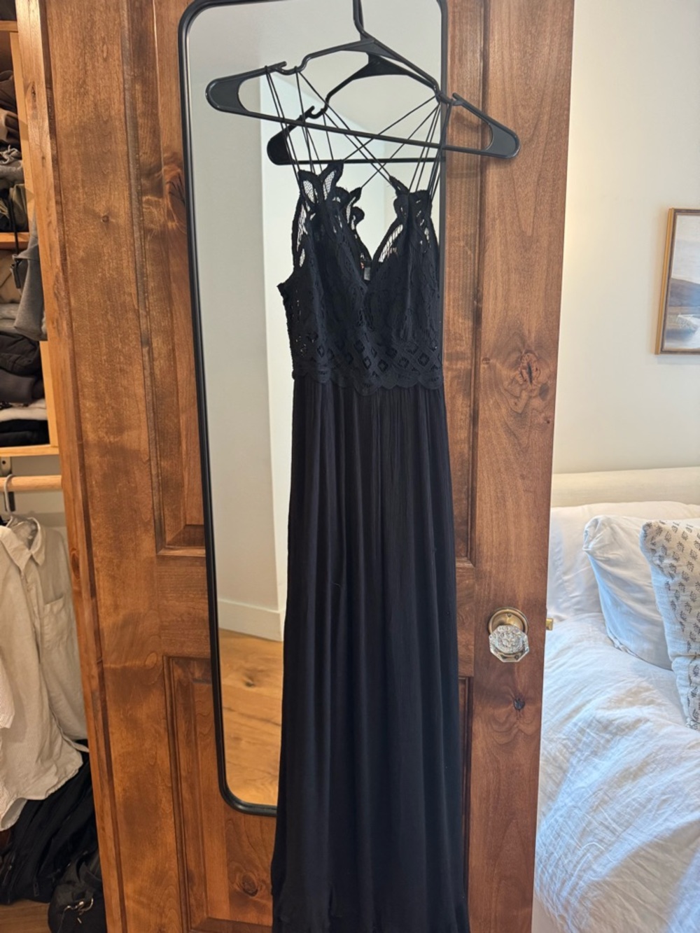 Free People Black Lace Maxi Dress with Strappy Back
